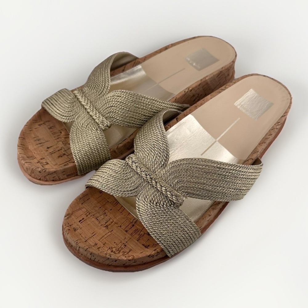 Dolce Vita Selda Raffia Slide Gold Cork Flat‎ Sandal 9 Slip-On Hippie Vacation
